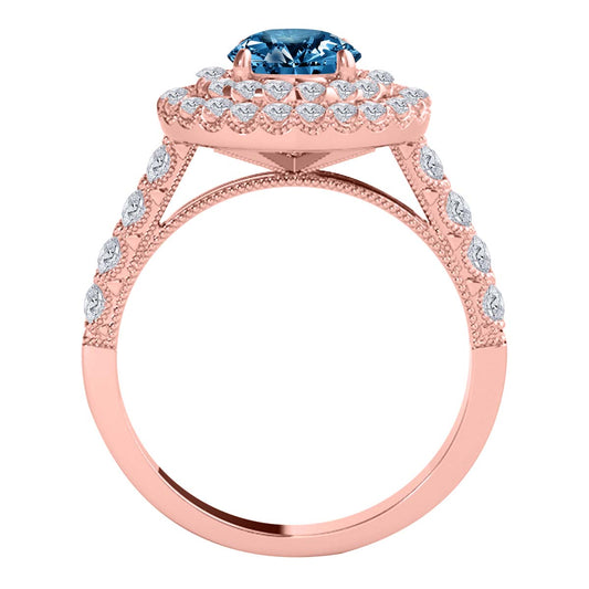 MauliJewels 2 Carat Blue Diamond and White Diamond Bridal Set for Women in 14K Rose, White and Yellow Gold Halo Split Shank Engagement Wedding Ring - Mauli Jewels