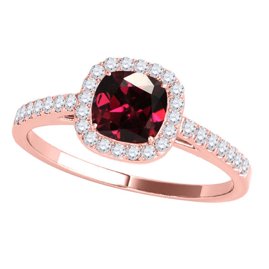 Mauli Jewels 1.15 CT Natural Garnet & Diamond Ring in 10K Rose White & Yellow Gold | Cushion Cut Center Stone | Prong Set Bridal Ring for Women