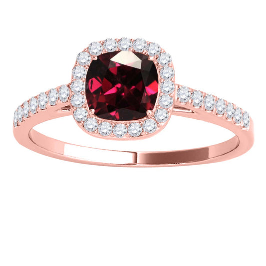 Mauli Jewels 1.15 CT Natural Garnet & Diamond Ring in 10K Rose White & Yellow Gold | Cushion Cut Center Stone | Prong Set Bridal Ring for Women