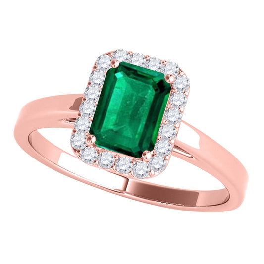 MauliJewels 0.68 Carat Emerald Cut Lab Created Emerald and Lab Grown Diamond Ring for Women in 10K Rose, White, or Yellow Gold, Prong Setting Engagement Promise Ring