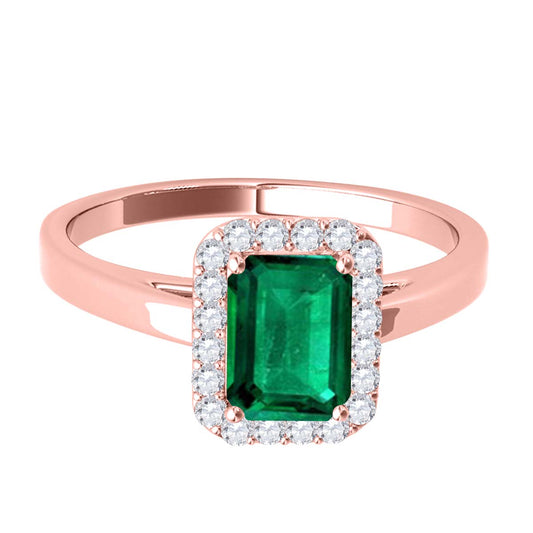 MauliJewels 0.68 Carat Emerald Cut Lab Created Emerald and Lab Grown Diamond Ring for Women in 10K Rose, White, or Yellow Gold, Prong Setting Engagement Promise Ring