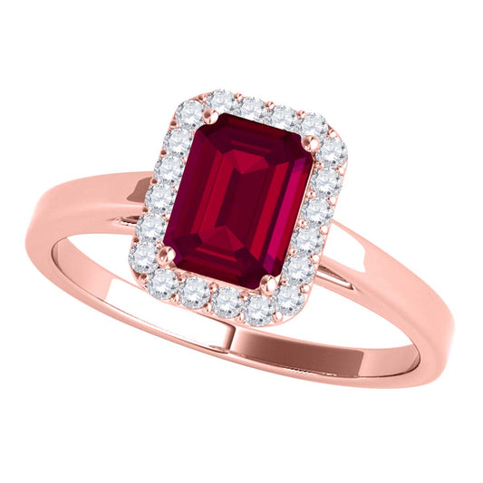 MauliJewels 0.68 Carat Emerald Cut Lab Created Ruby and Lab Grown Diamond Ring for Women in 10K Rose, White, or Yellow Gold, Prong Setting Engagement Promise Ring