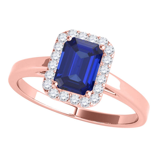 MauliJewels 0.68 Carat Emerald Cut Lab Created Tanzanite and Lab Grown Diamond Ring for Women in 10K Rose, White, or Yellow Gold, Prong Setting Engagement Promise Ring