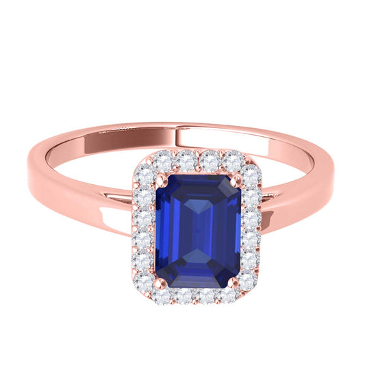 MauliJewels 0.68 Carat Emerald Cut Lab Created Tanzanite and Lab Grown Diamond Ring for Women in 10K Rose, White, or Yellow Gold, Prong Setting Engagement Promise Ring