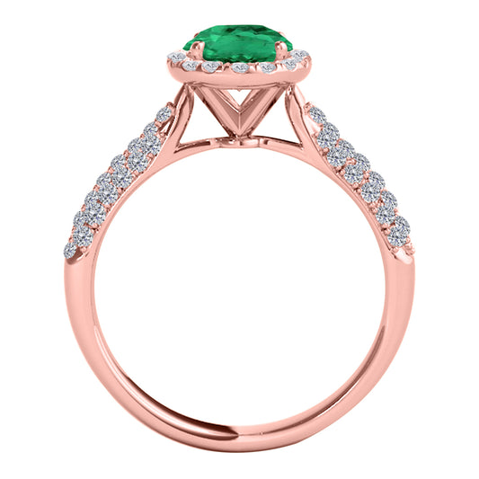 Mauli Jewels 1.20 Carat Oval Created Emerald and Diamond Ring for Women in 10K Rose, White and Yellow Gold, Elegant Vintage Pave Design