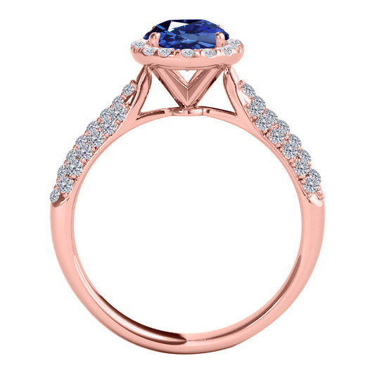 Mauli Jewels 1.20 Carat Oval Created Sapphire and Diamond Ring for Women in 10K Rose, White and Yellow Gold, Elegant Vintage Pave Design