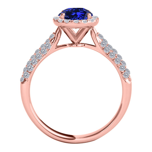 Mauli Jewels 1.20 Carat Oval Created Tanzanite and Diamond Ring for Women in 10K Rose, White and Yellow Gold, Elegant Vintage Pave Design