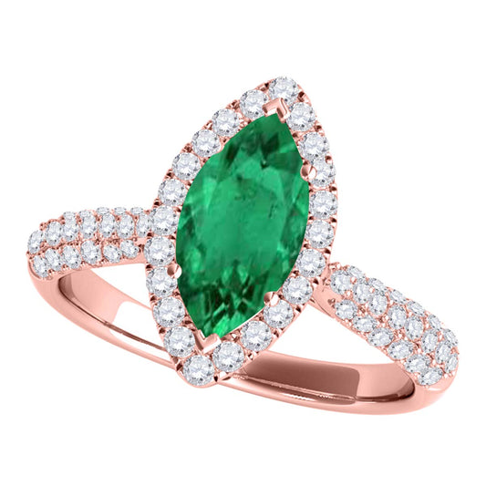 Mauli Jewels 10K Rose, White & Yellow Gold 0.87 CTW Marquise Shaped Emerald and Lab Grown Diamond Ring for Women