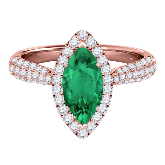 Mauli Jewels 10K Rose, White & Yellow Gold 0.87 CTW Marquise Shaped Emerald and Lab Grown Diamond Ring for Women