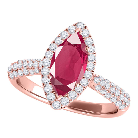 Mauli Jewels 10K Rose, White & Yellow Gold 0.87 CTW Marquise Shaped Ruby and Lab Grown Diamond Ring for Women