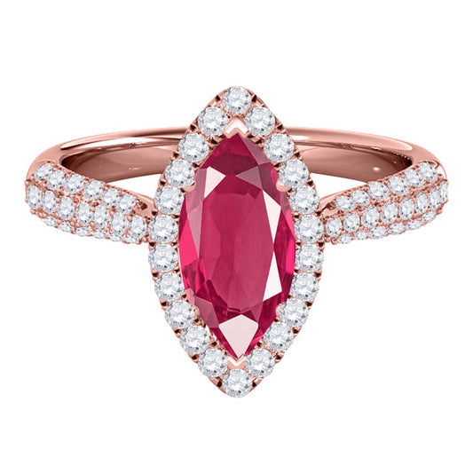 Mauli Jewels 10K Rose, White & Yellow Gold 0.87 CTW Marquise Shaped Ruby and Lab Grown Diamond Ring for Women