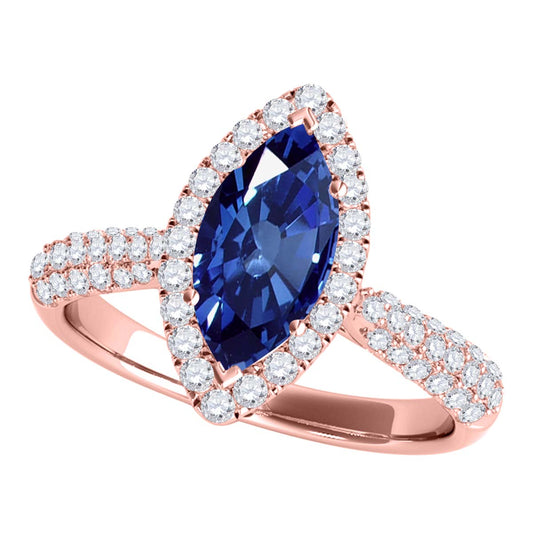 Mauli Jewels 10K Rose, White & Yellow Gold 0.87 CTW Marquise Shaped Sapphire and Lab Grown Diamond Ring for Women