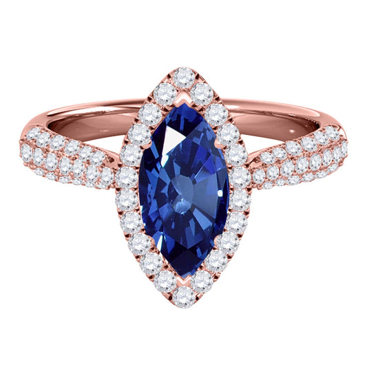 Mauli Jewels 10K Rose, White & Yellow Gold 0.87 CTW Marquise Shaped Sapphire and Lab Grown Diamond Ring for Women