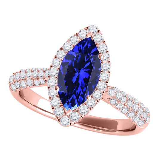Mauli Jewels 10K Rose, White & Yellow Gold 0.87 CTW Marquise Shaped Tanzanite and Lab Grown Diamond Ring for Women