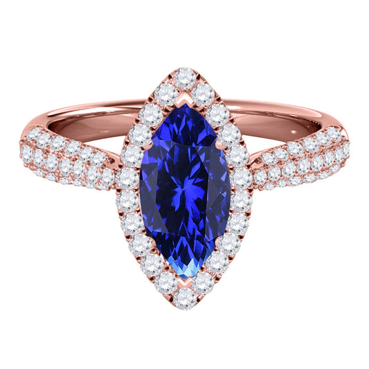 Mauli Jewels 10K Rose, White & Yellow Gold 0.87 CTW Marquise Shaped Tanzanite and Lab Grown Diamond Ring for Women