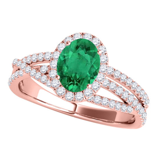 Mauli Jewels 10K Rose, White & Yellow Gold 1.22 CTW Oval Created Emerald Halo Lab Grown Diamond Ring for Women