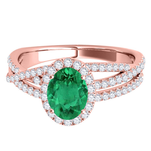 Mauli Jewels 10K Rose, White & Yellow Gold 1.22 CTW Oval Created Emerald Halo Lab Grown Diamond Ring for Women