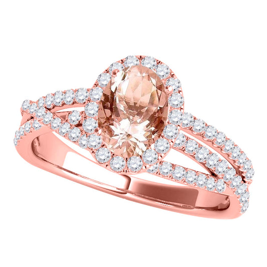 Mauli Jewels 10K Rose, White & Yellow Gold 1.22 CTW Oval Created Morganite Halo Lab Grown Diamond Ring for Women