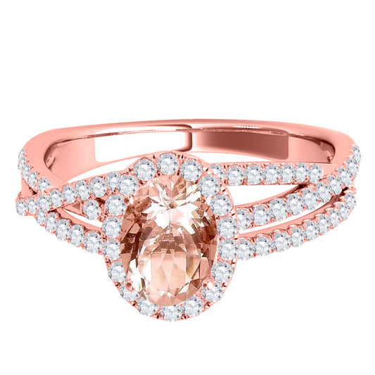 Mauli Jewels 10K Rose, White & Yellow Gold 1.22 CTW Oval Created Morganite Halo Lab Grown Diamond Ring for Women