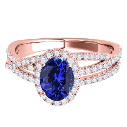 Mauli Jewels 10K Rose, White & Yellow Gold 1.22 CTW Oval Created Tanzanite Halo Lab Grown Diamond Ring for Women