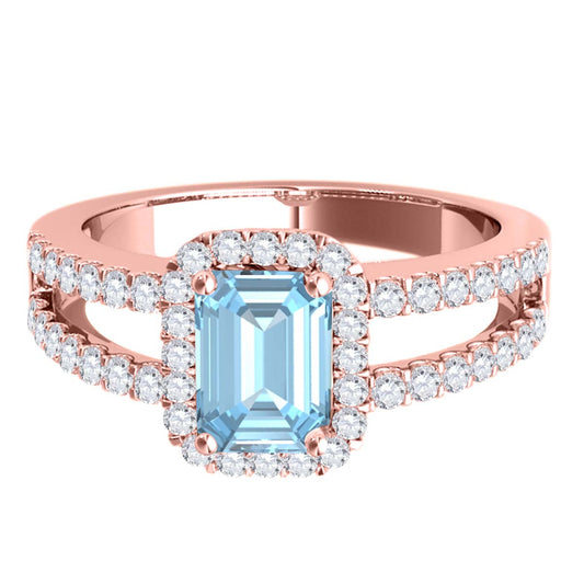 MauliJewels 2.77 Carat Emerald Cut Aquamarine & Lab Grown Diamond Ring for Women in 10K Rose, White & Yellow Gold, Birthstone Ring