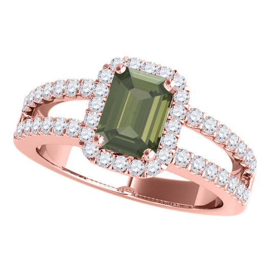 MauliJewels 2.77 Carat Emerald Cut Green Amethyst & Lab Grown Diamond Ring for Women in 10K Rose, White & Yellow Gold, Birthstone Ring