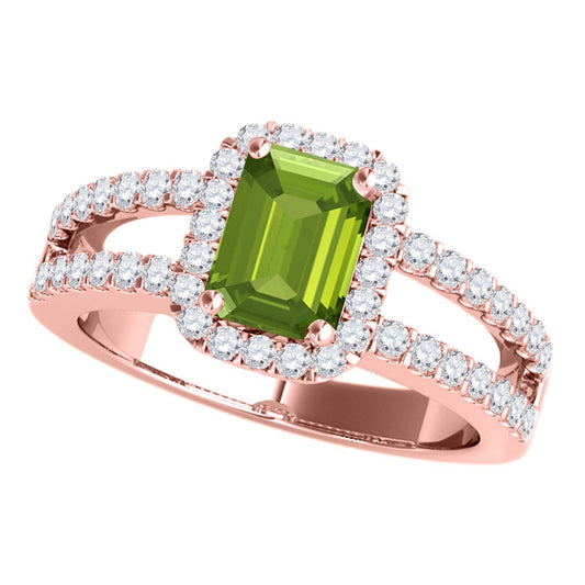 MauliJewels 2.77 Carat Emerald Cut Peridot & Lab Grown Diamond Ring for Women in 10K Rose, White & Yellow Gold, Birthstone Ring