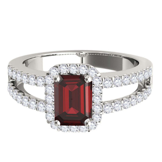 MauliJewels 2.77 Carat Emerald Cut Garnet & Lab Grown Diamond Ring for Women in 10K Rose, White & Yellow Gold, Birthstone Ring