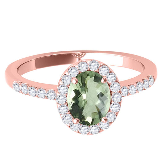 Mauli Jewels Green Amethyst Ring for Women in 10K Rose, White and Yellow Gold, 2.50 Carat Oval Green Amethyst and Diamond Ring, Antique Style Gemstone Ring, Birthstone Jewelry Gift (Copy) - Mauli Jewels