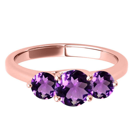 MauliJewels 2.25 Carat Three Stone Amethyst Engagement Ring for Women – 10K Rose, White & Yellow Gold | Round Cut Amethyst Wedding Ring | Elegant 3-Stone Design Jewelry Gift