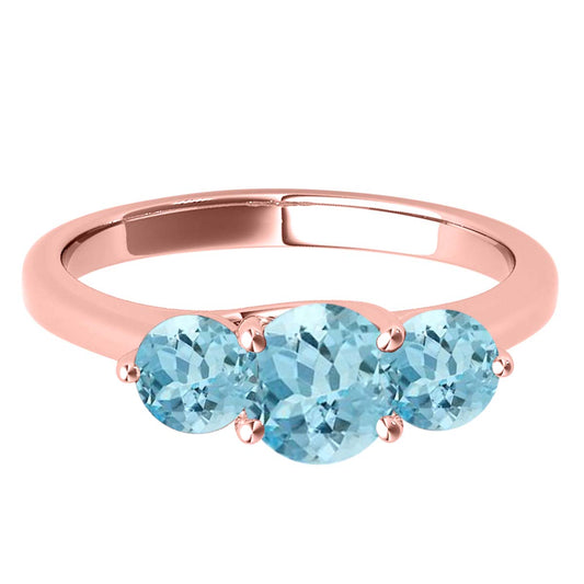 MauliJewels 2.25 Carat Three Stone Aquamarine Engagement Ring for Women – 10K Rose, White & Yellow Gold | Round Cut Aquamarine Wedding Ring | Elegant 3-Stone Design Jewelry Gift