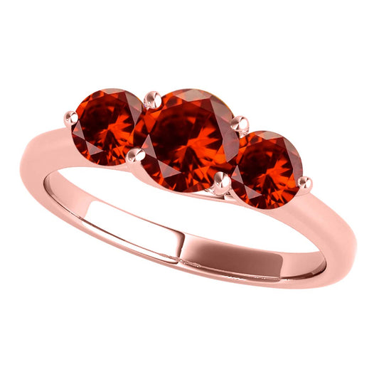 MauliJewels 2.25 Carat Three Stone Garnet Engagement Ring for Women – 10K Rose, White & Yellow Gold | Round Cut Garnet Wedding Ring | Elegant 3-Stone Design Jewelry Gift