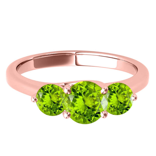 MauliJewels 2.25 Carat Three Stone Peridot Engagement Ring for Women – 10K Rose, White & Yellow Gold | Round Cut Peridot Wedding Ring | Elegant 3-Stone Design Jewelry Gift