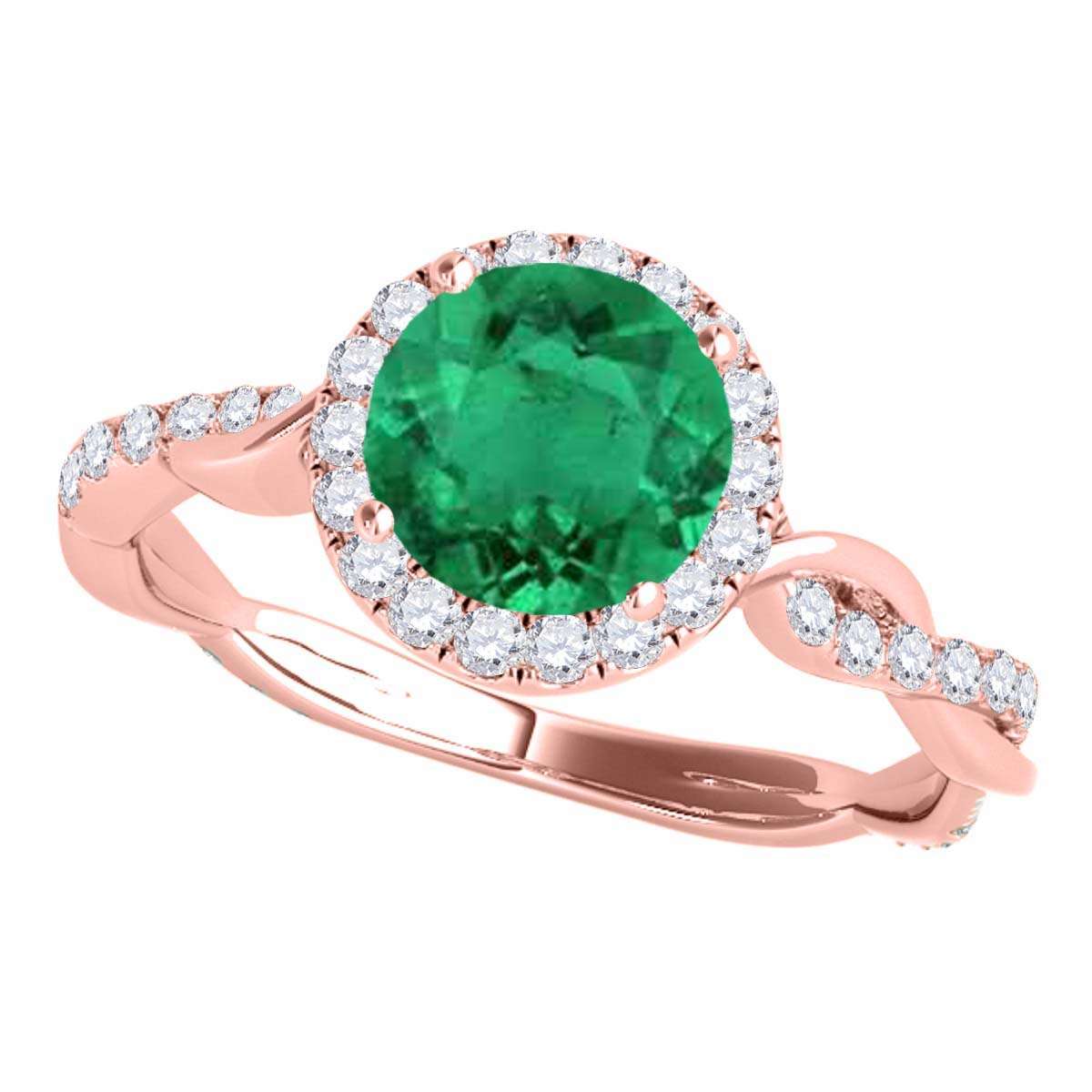 1.35 Carat Intertwined Shank Emerald 4-prong Ring in 14k solid Rose White & Yellow Gold Mauli Jewels