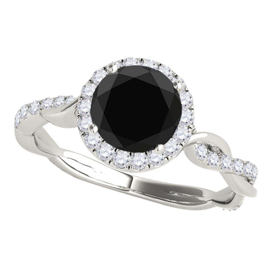 1.35 Carat Intertwined Shank Black Diamond 4-Prong Ring in 14K Solid Rose, White & Yellow Gold Mauli Jewels