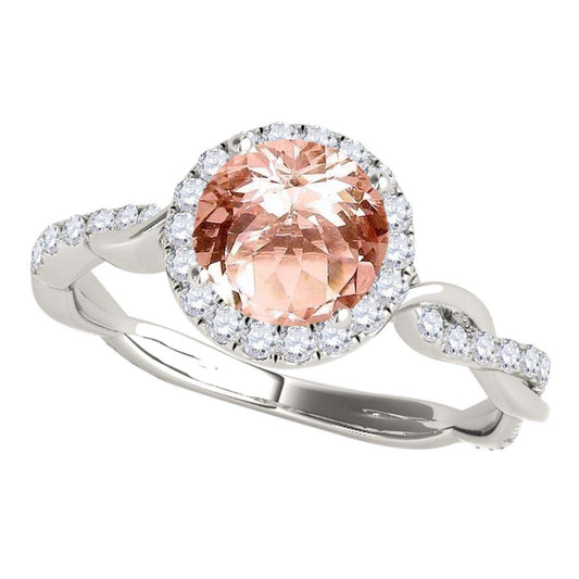 1.35 Carat Intertwined Shank Morganite 4-prong Ring in 14k solid Rose White & Yellow Gold Mauli Jewels