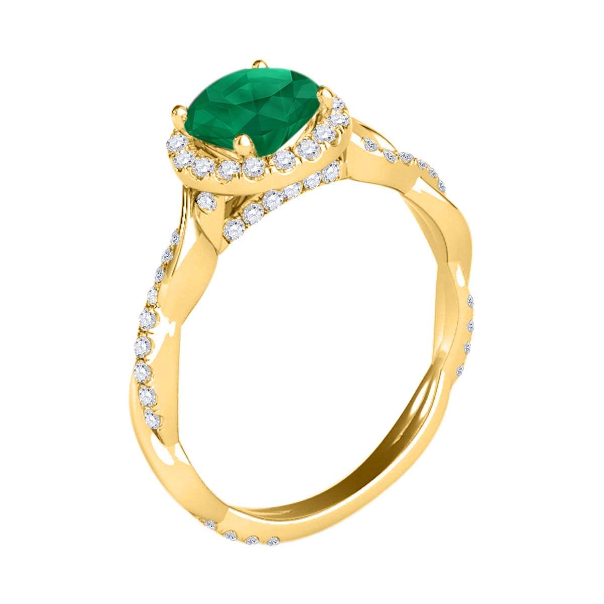 1.35 Carat Intertwined Shank Emerald 4-prong Ring in 14k solid Rose White & Yellow Gold Mauli Jewels