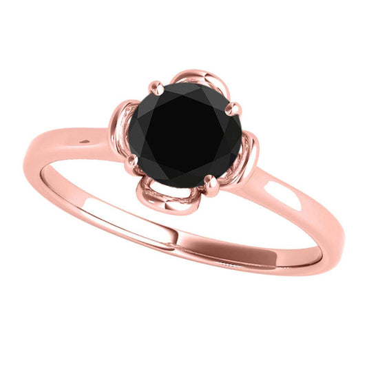 0.35 Carat Solitaire Black Diamond Engagement Wedding Ring In 10K Solid Rose White & Yellow Gold Mauli Jewels