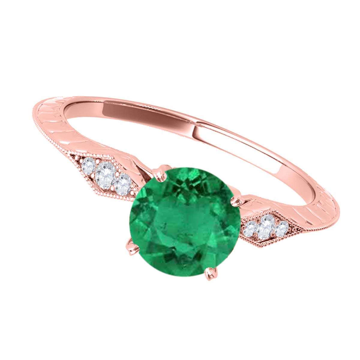 0.85 Carat Green Emerald Engagement Wedding Ring in 14K Solid Rose, White, or Yellow Gold Mauli Jewels