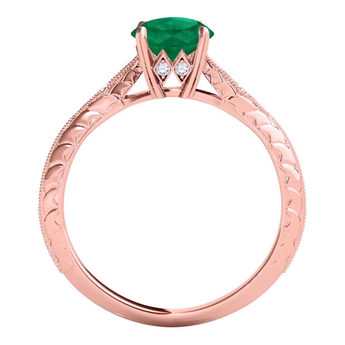 0.85 Carat Green Emerald Engagement Wedding Ring in 14K Solid Rose, White, or Yellow Gold Mauli Jewels