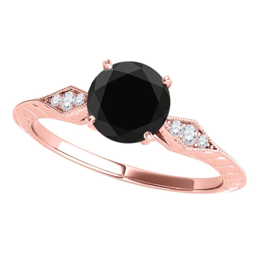 3/4 Carat Black Diamond Engagement Wedding Ring In 14K Solid Rose White & Yellow Gold Mauli Jewels