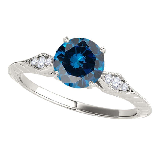 3/4 Carat Blue Diamond Engagement Wedding Ring In 14K Solid Rose White & Yellow Gold Mauli Jewels