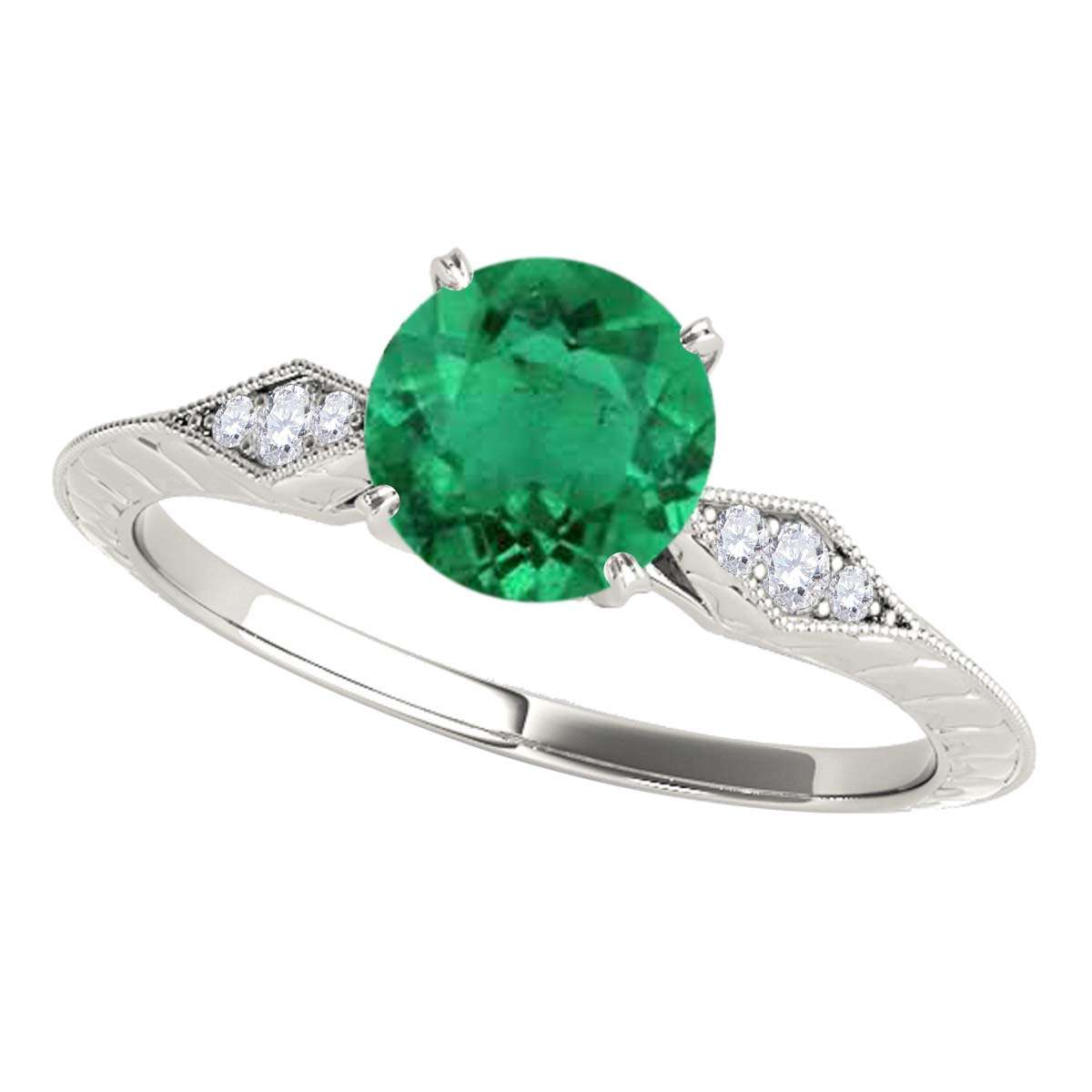 0.85 Carat Green Emerald Engagement Wedding Ring in 14K Solid Rose, White, or Yellow Gold Mauli Jewels