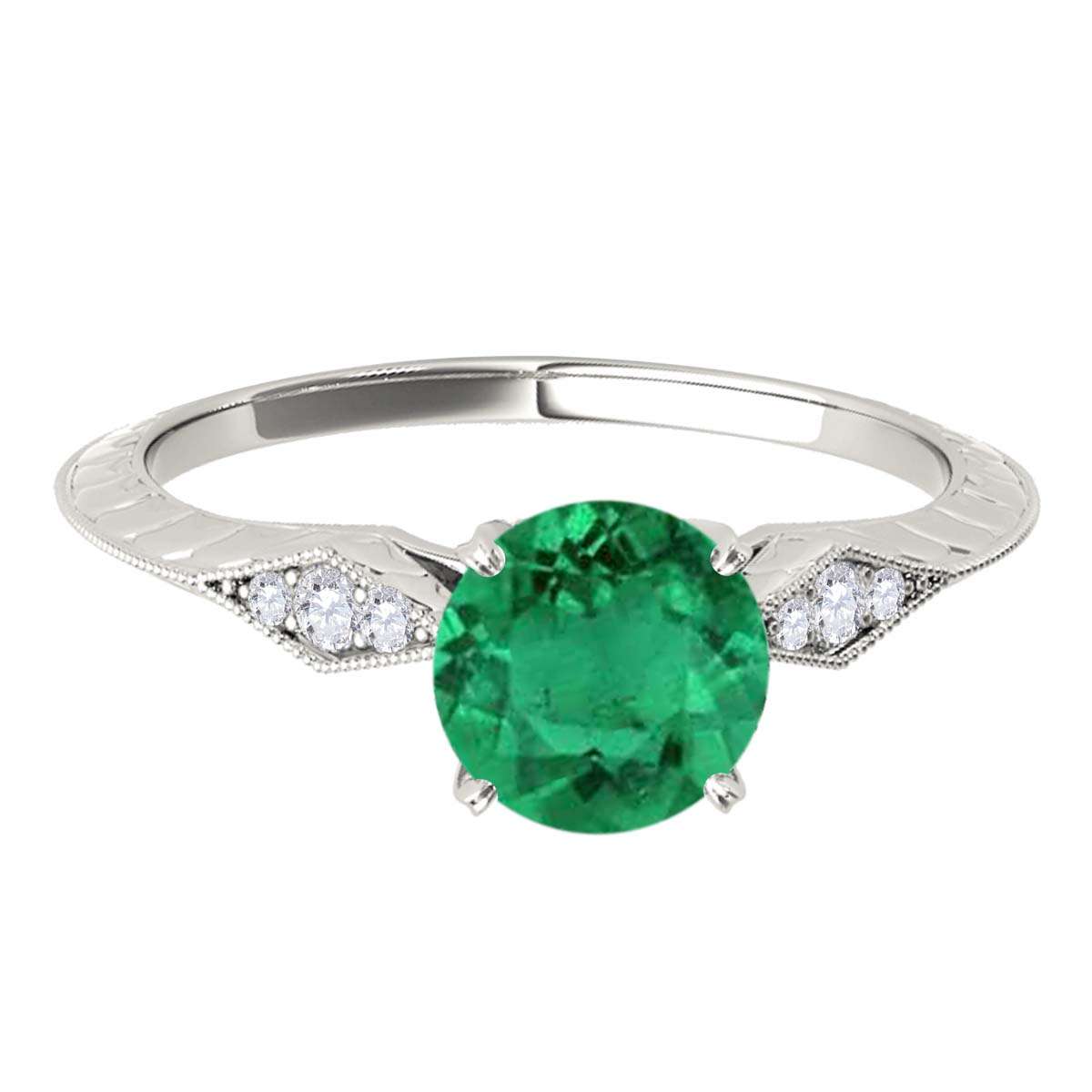 0.85 Carat Green Emerald Engagement Wedding Ring in 14K Solid Rose, White, or Yellow Gold Mauli Jewels