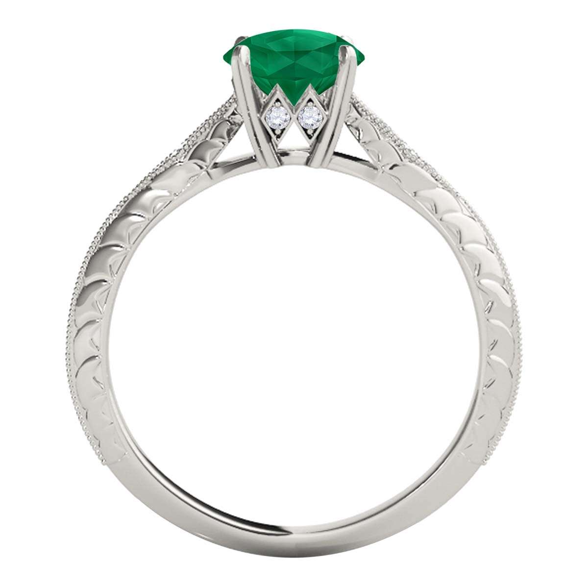 0.85 Carat Green Emerald Engagement Wedding Ring in 14K Solid Rose, White, or Yellow Gold Mauli Jewels