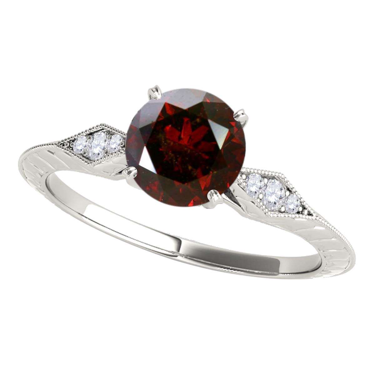 3/4 Carat Red Diamond Engagement Wedding Ring In 14K Solid White & Yellow Gold Mauli Jewels