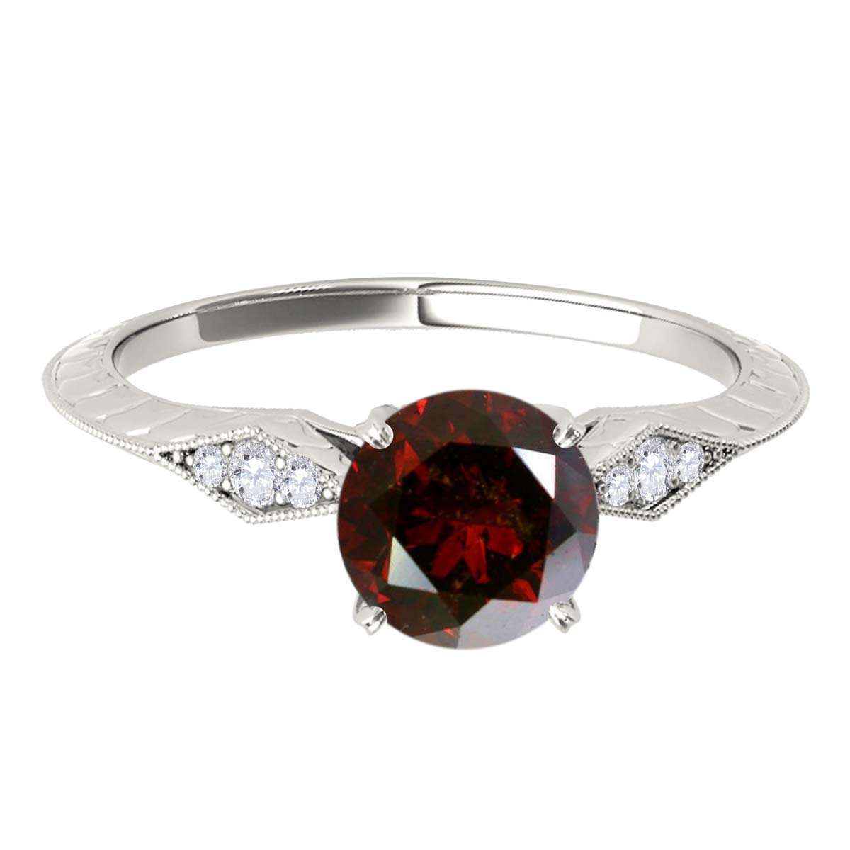 3/4 Carat Red Diamond Engagement Wedding Ring In 14K Solid White & Yellow Gold Mauli Jewels