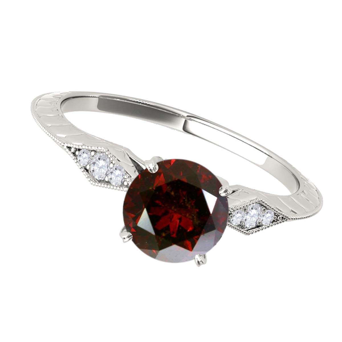 3/4 Carat Red Diamond Engagement Wedding Ring In 14K Solid White & Yellow Gold Mauli Jewels