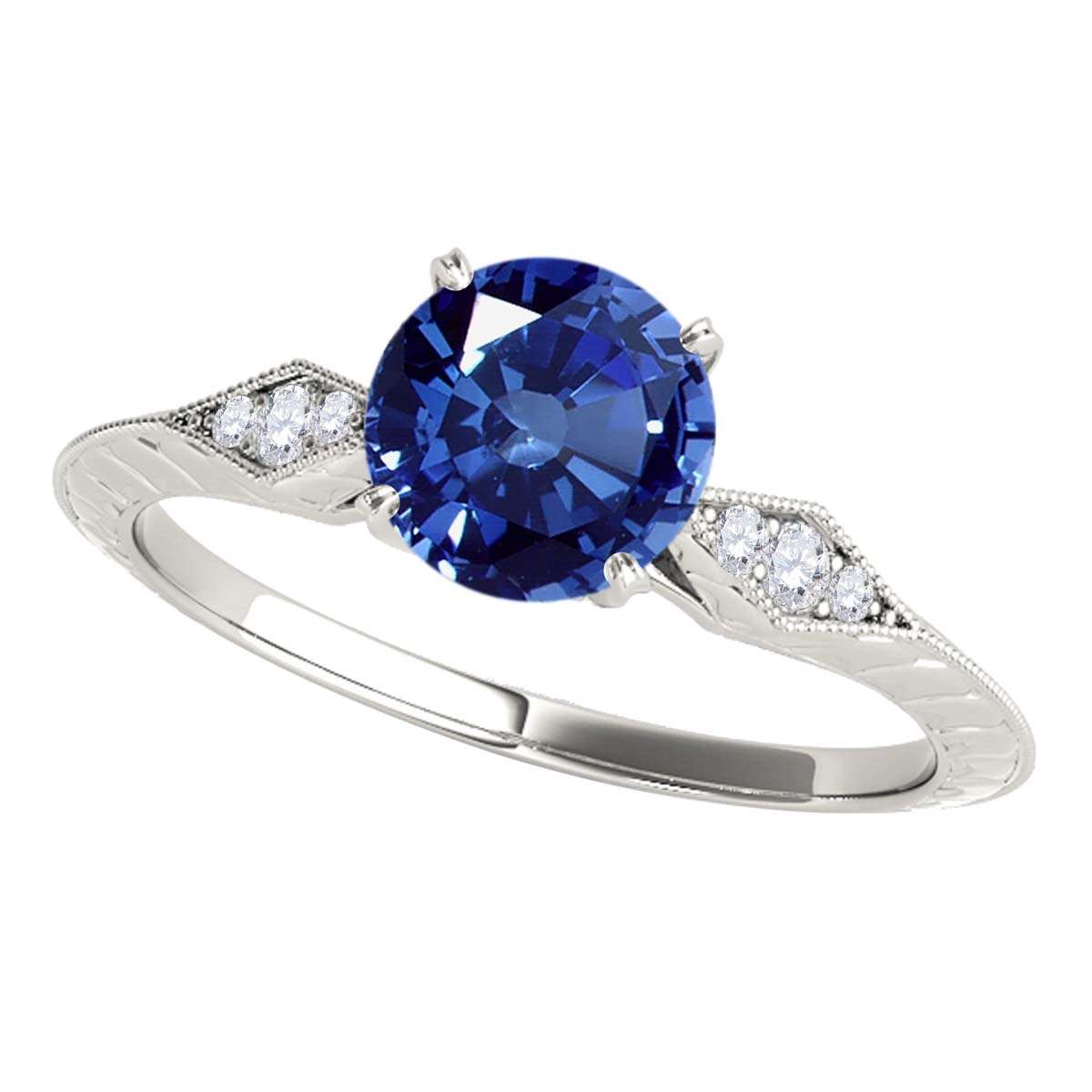 0.85 Carat Blue Sapphire Engagement Wedding Ring in 14K Solid Rose, White, or Yellow Gold Mauli Jewels