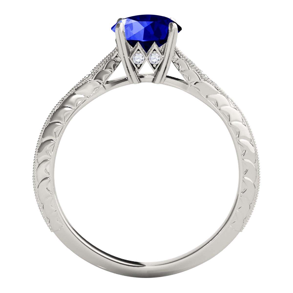 0.85 Carat Blue Sapphire Engagement Wedding Ring in 14K Solid Rose, White, or Yellow Gold Mauli Jewels